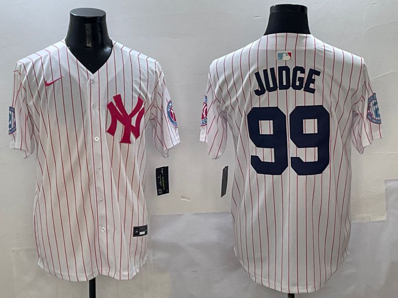 Men New York Yankees 99 Judge White Stripe Jointly Name Nike 2025 MLB Jersey style 1
